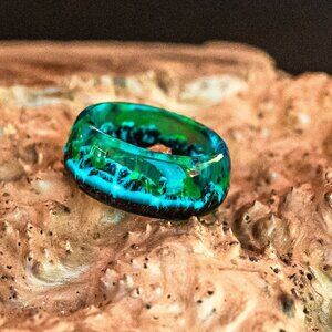 Northern Lights Handmade wooden ring With mountain Wood resin